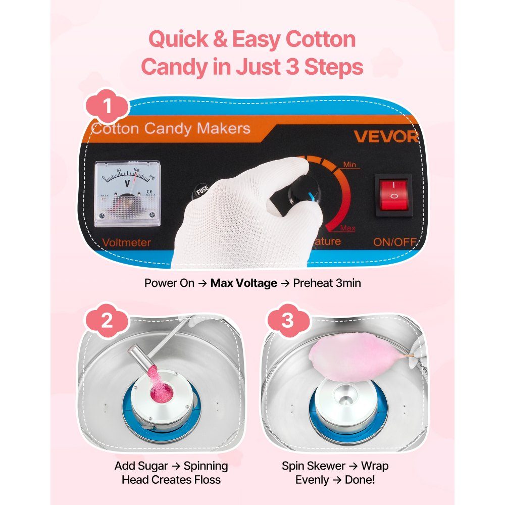 Electric Cotton Candy Machine 1000W, Cotton Candy Machine with Lid & Stainless Steel Bowl & Sugar Spoon, Ideal for Carnival, Birthdays, Family Gatherings, Cotton Candy Machine Blue