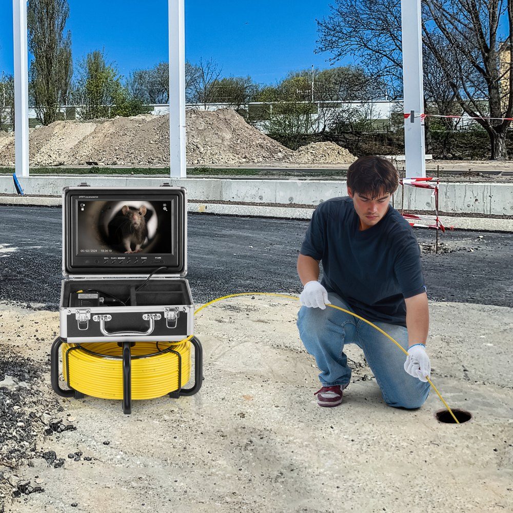 Sewer Camera with 512-Hz- Locator, 50m Self-Leveling Pipe Inspection Camera with 9" 1080P HD Screen, 36x Zoom, Pipe Camera with 12 LEDs, 32GB SD Card, for Sewer Pipes