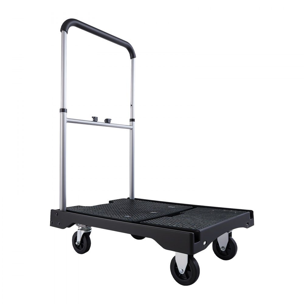 Folding platform trolley 150 kg, transport trolley with swivel castor, hand trolley with non-slip loading surface and adjustable handle, folding trolley transport aid, 680x495x1150 mm trolley for warehouse
