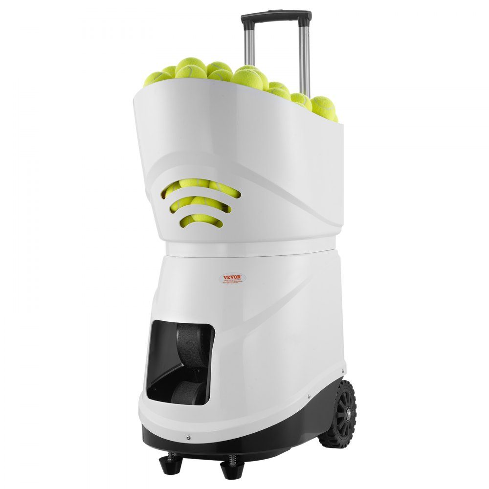 Tennisbalmachine, automatische draagbare tennisballenwerper, oefenwerper voor 150 ballen, tennistraining, 5 motoren, oefeningen in meerdere modi, meer dan 2 uur speeltijd, oplaadbare batterij, app-afstandsbediening
