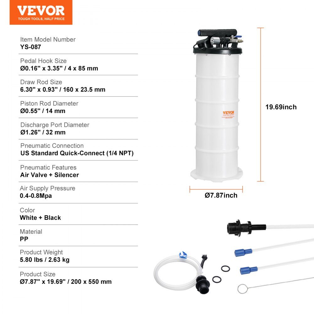 Oliezuigpomp 6,5L handmatig pneumatisch oliezuigapparaat 0,4-0,8 MPa olieverversingspomp autozuigpomp handpomp vloeistofzuigpomp geschikt voor het aanzuigen van motorolie, versnellingsbakolie, remvloeistof