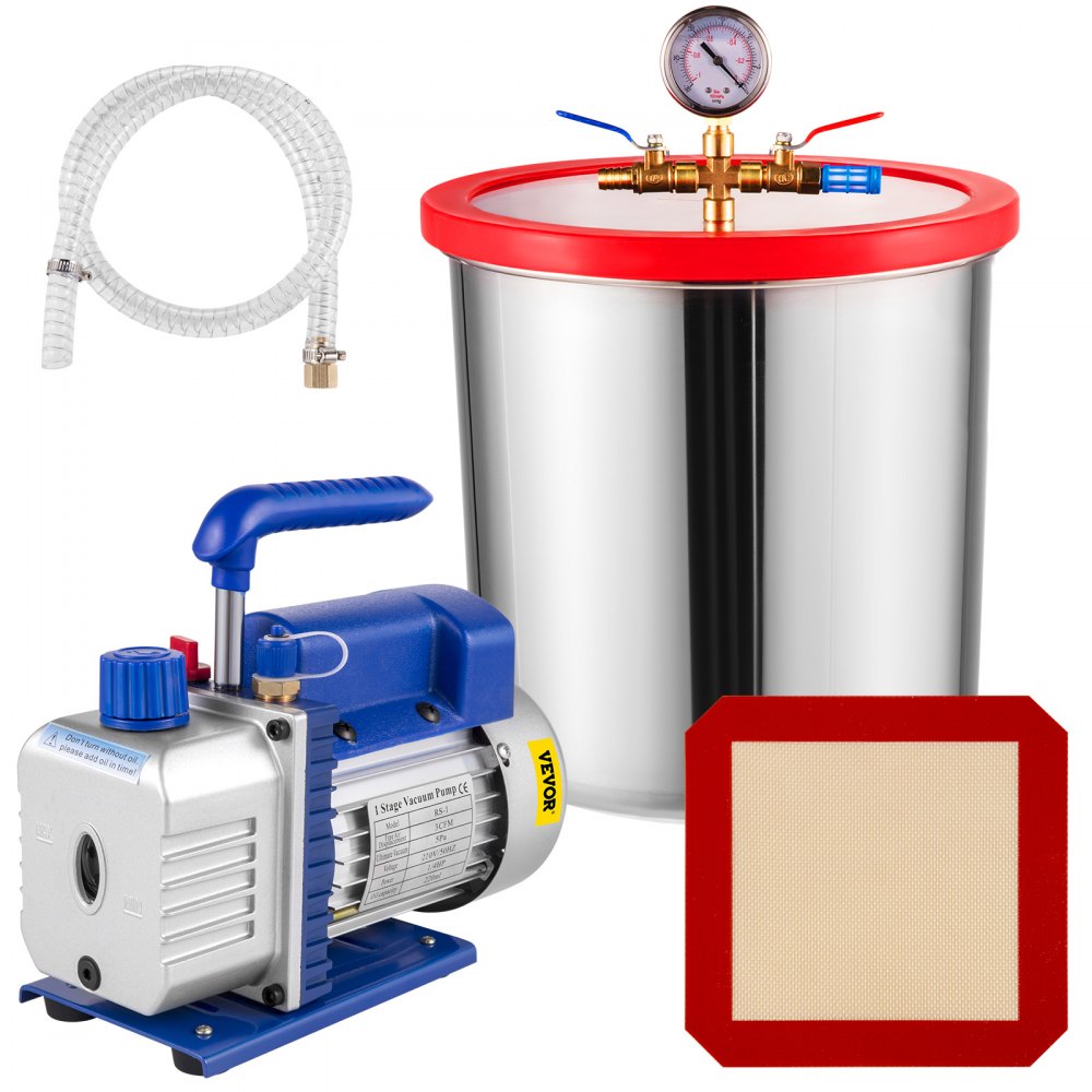 Jauge de pompe à vide 3CFM, Kit de climatiseur, pompe à vide de réfrigération avec chambre à vide de 5 gallons Jauge de pompe à vide 3CFM, Kit de climatiseur, pompe à vide de réfrigération avec chambre à vide de 5 gallons