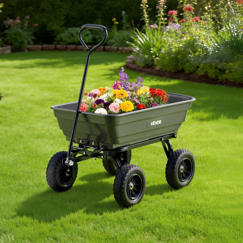 Gartenwagen mit Kippfunktion, 272 kg schwerer Bollerwagen, 270° drehbarer Transportwagen für die Gartenarbeit aus Kunststoff und Stahl mit 10 Zoll Kunststoffreifen, Kippwagen für Rasen, Kies und Schlamm Gartenwagen mit Kippfunktion, 272 kg schwerer Bollerwagen, 270° drehbarer Transportwagen für die Gartenarbeit aus Kunststoff und Stahl mit 10 Zoll Kunststoffreifen, Kippwagen für Rasen, Kies und Schlamm