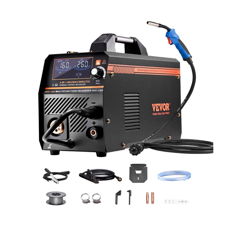 Spawarka MIG, spawarka 160A, synergiczna spawarka MIG, wieloprocesowa spawarka gazowa/MIG/MMA/Lift TIG 4 w 1 z technologią inwertorową IGBT i wyświetlaczem LCD Spawarka MIG, spawarka 160A, synergiczna spawarka MIG, wieloprocesowa spawarka gazowa/MIG/MMA/Lift TIG 4 w 1 z technologią inwertorową IGBT i wyświetlaczem LCD