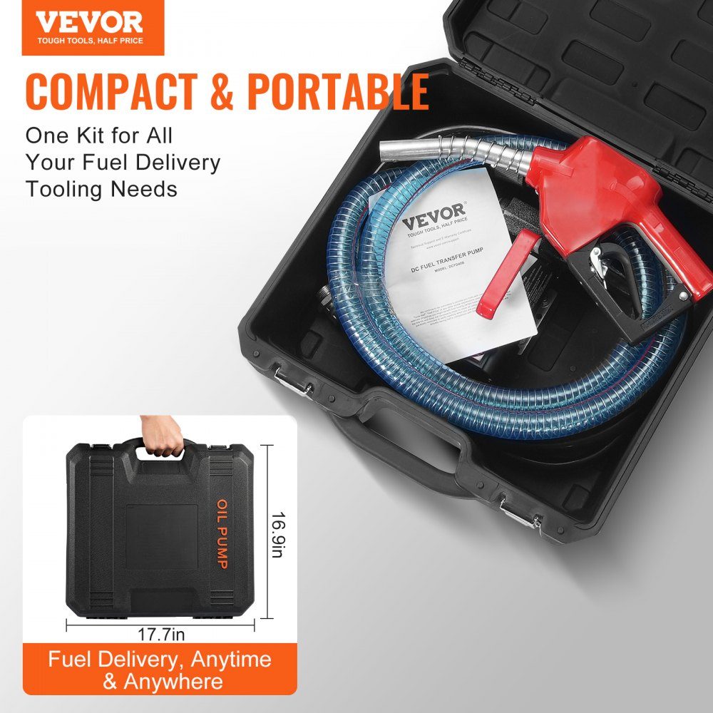 Dieselpomp 12V DC 10 GPM 1/4 HP Automatische pistooluitschakeling Brandstofpomp Hoge stroominlaat- en uitlaatslang voor diesel, kerosine, transformatorbrandstof