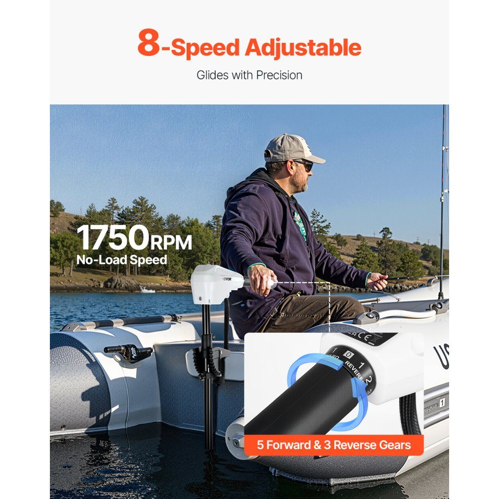 Elektrischer Außenbordmotor, Bootsmotor, Heckmontage, 12 V, 25 kg Schub, 8-Gang-Trolling-Motor mit Batterieanzeige, für Kajaks, Angelboote auf Süß-/Salzwasser, 76 cm Schaft