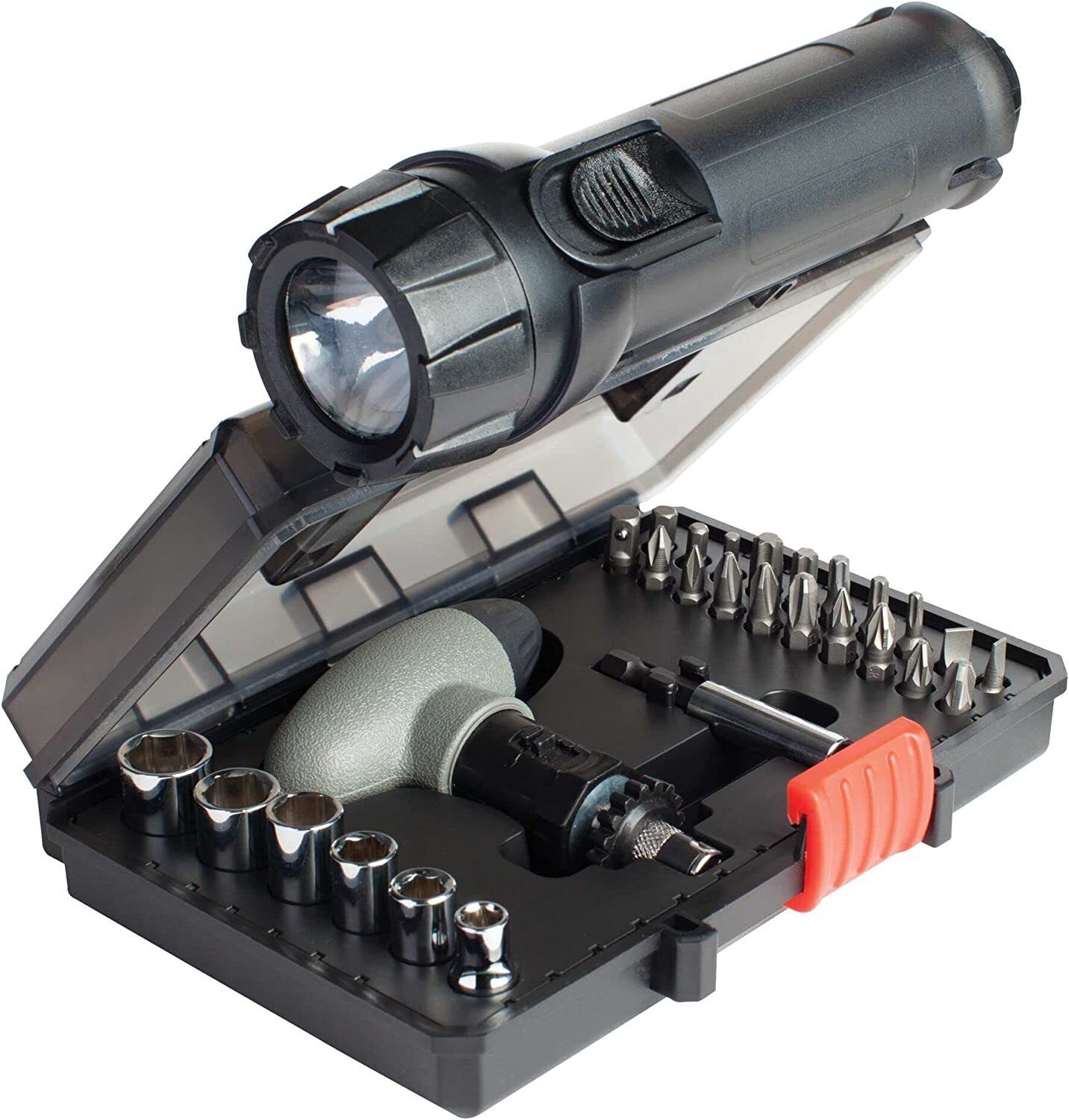 Black+Decker 30 Stk. SOS-Bit-Set (mit Warnweste, LED-Taschenlampe, ideal für das Auto, kleiner Helfer bei Pannen)