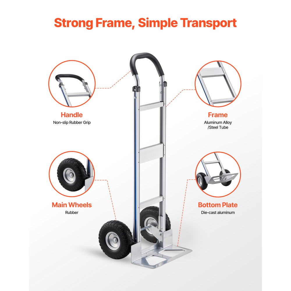 Sack Truck, 227kg Load Capacity, Heavy Duty Transport Truck with Handle, Aluminum Alloy Hand Truck with Lashing Strap, Stacking Truck for Moving Home, Office, Warehouse, 480x500x1340mm Sack Truck, 227kg Load Capacity, Heavy Duty Transport Truck with Handle, Aluminum Alloy Hand Truck with Lashing Strap, Stacking Truck for Moving Home, Office, Warehouse, 480x500x1340mm