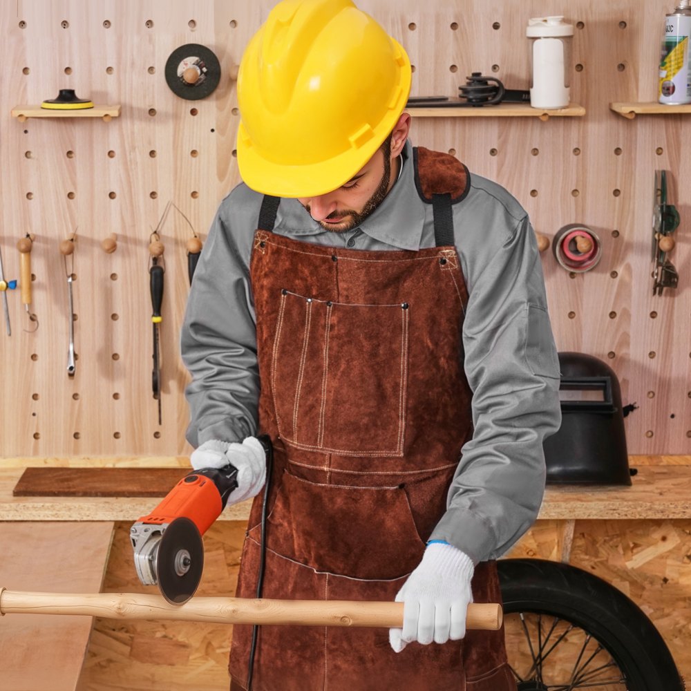 Koeienhuid Lasschort Vlamvertragend Beschermend Schort Hittebestendig Leren Schort met 6 Gereedschapszakken Werkschort voor Houtbewerking Tuinieren BBQ 610x914mm Koeienhuid Lasschort Vlamvertragend Beschermend Schort Hittebestendig Leren Schort met 6 Gereedschapszakken Werkschort voor Houtbewerking Tuinieren BBQ 610x914mm
