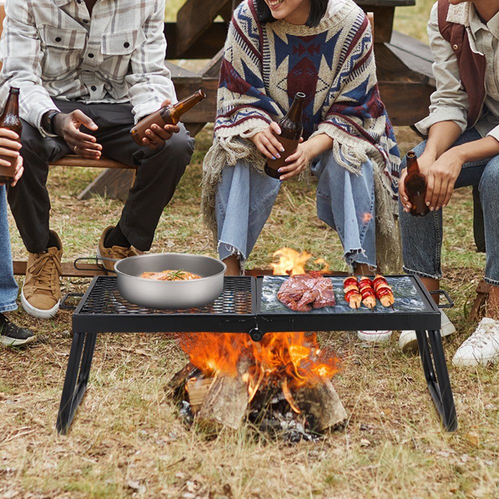 BBQ Gills Holzkohlegrill Klappgrill Tischgrill 570 x 285 x 230 mm, 6 kg Tragkraft tragbarer Reisegrill Outdoor Campinggrill 300 ℃, Grillrost + Grillplatte für Gartenpartys, Picknicks, Terrasse
