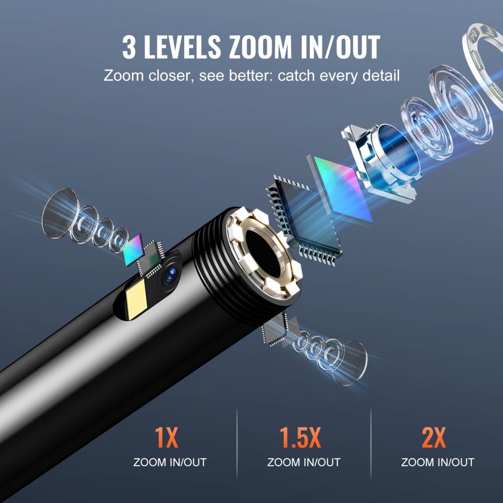 Endoskopkamera mit Licht, Industrie-Endoskop mit Dreifachobjektiv, 5-Zoll-Bildschirm, 1080P-Inspektionskamera, 8+2 Lichter, IP67 wasserdichte Schlangenkamera für Autos, Sanitär (5 m Kabel, 32 GB Karte)