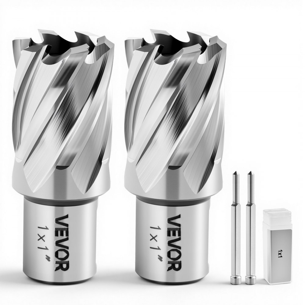 Carottier HSS tige Weldon 4 pcs. Foret magnétique diamètre de coupe 25,4 mm, 2 forets avec 2 goupilles de centrage, profondeur de coupe 25,4 mm, 2 coffrets en plastique, pour forets magnétiques, acier, aluminium