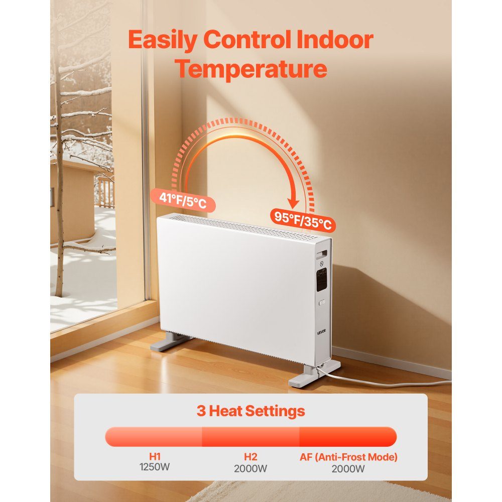 Convector Heater, 2000W Electric Convection Heater with Remote Control and Touch Control, 3 Modes, 24 Hour Timer, with Tilt and Overheat Protection for Home and Office