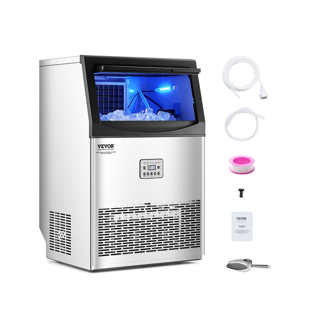Kommerzielle Eismaschine (40,82 kg/Tag), Eismaschine mit 14,97 kg Speicherkapazität, 50 Eiswürfel in 15 Minuten, LED-Digitalanzeige, freistehend, selbstreinigend, für Bar, Büro, Restaurant