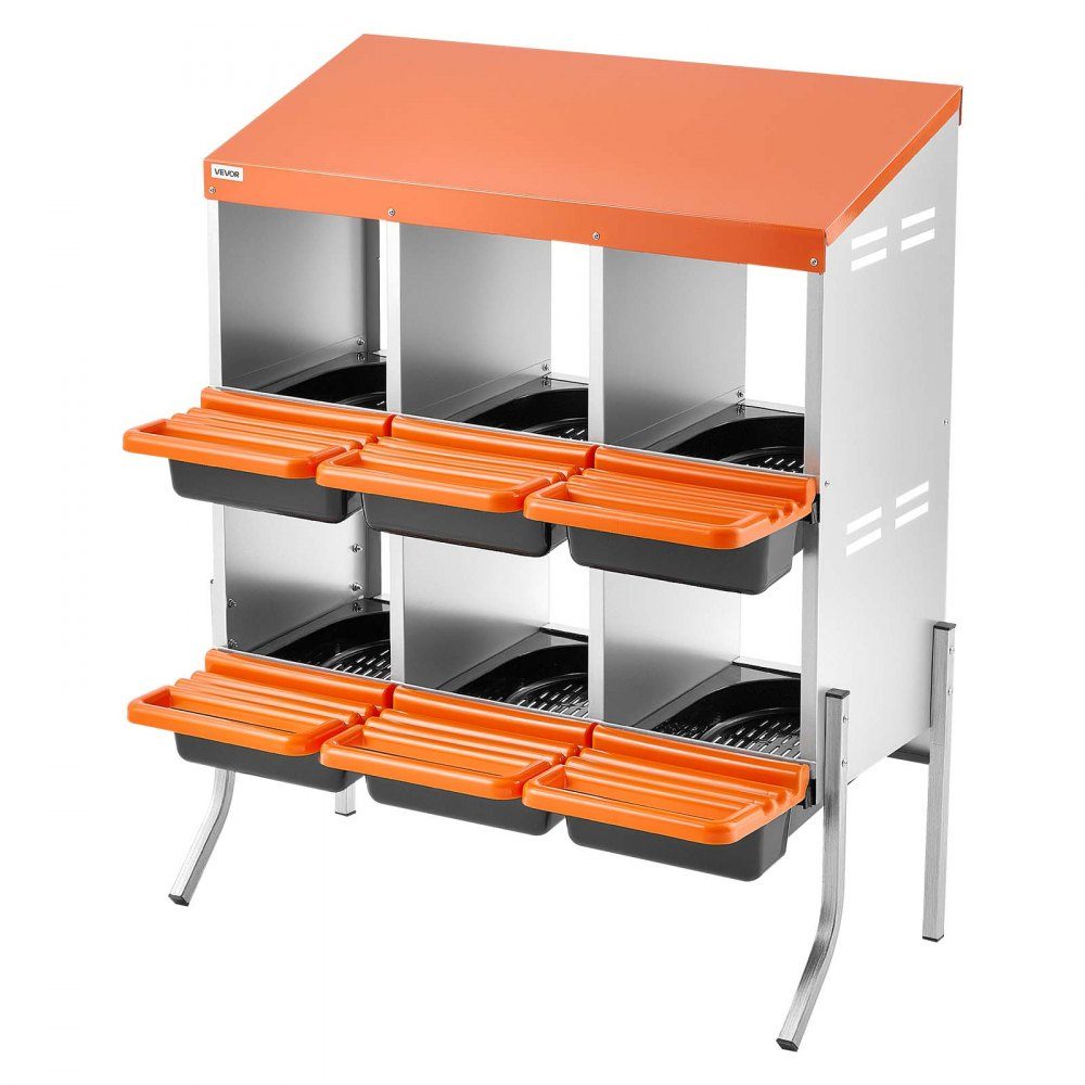 2-tier laying nest 795x525x990 mm, 6 compartments, metal chicken nest with support legs, poultry nest, roll-off nest, ideal for hens, ducks, chickens & other poultry, orange