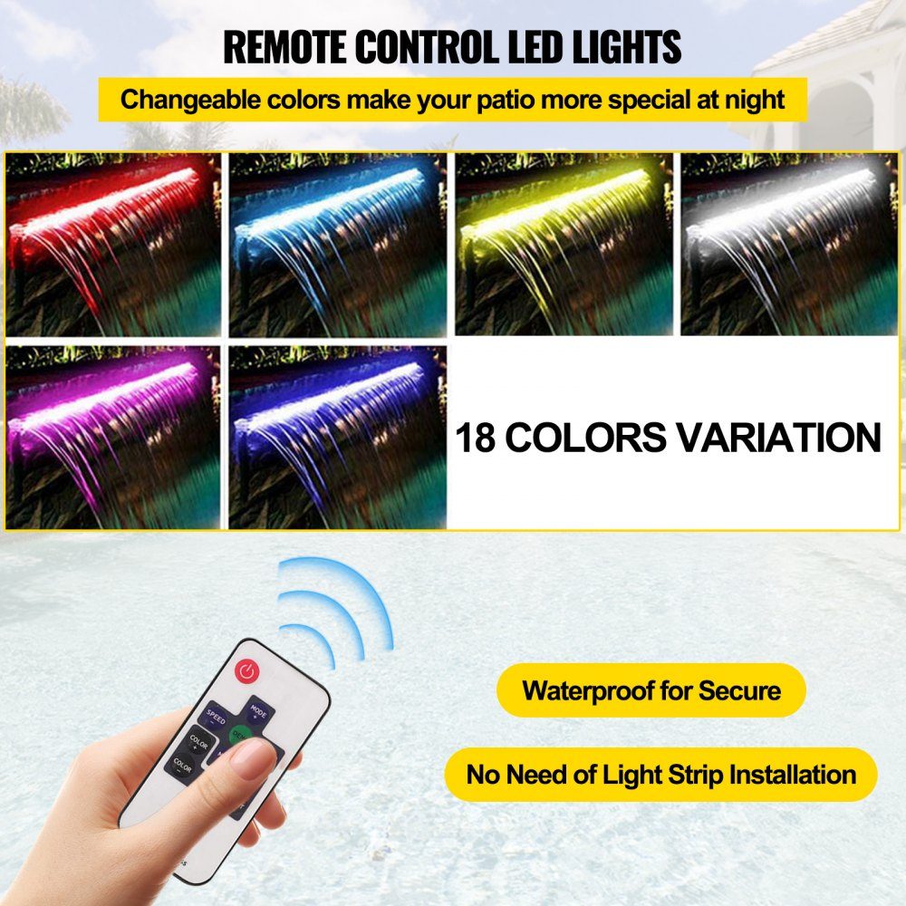 Waterfall Shower Pool Fountain LED 59.9 x 11.4 x 7.9 cm Pool Fountain 3.3 cm Water Fountain 2.2 cm Decoration Garden Pond