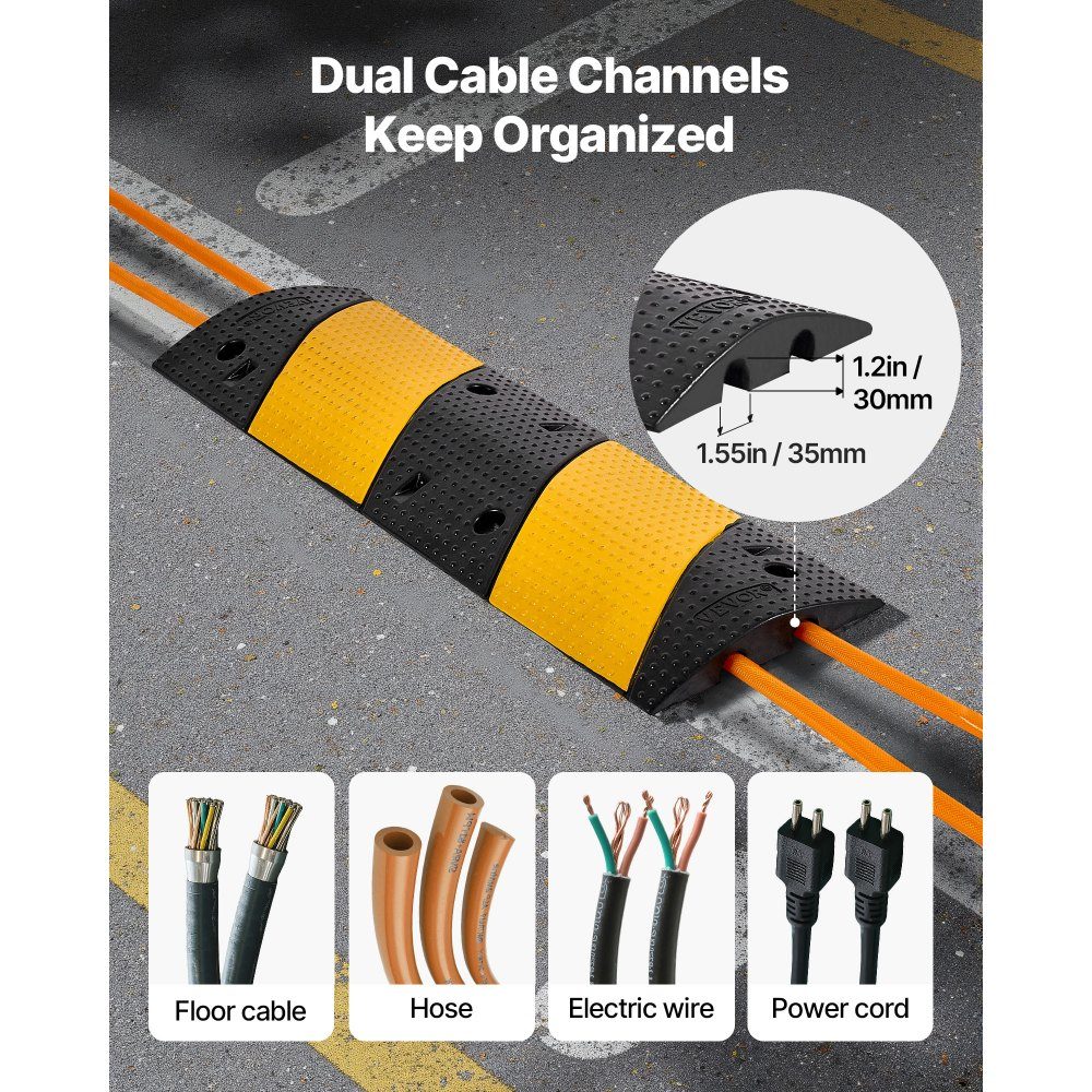 100cm Cable Bridge 9979kg Load Capacity 2 Channel Rubber Overflow Guard Trip Protection Flooring for High Threshold Areas Home Office Warehouse 2 Pack
