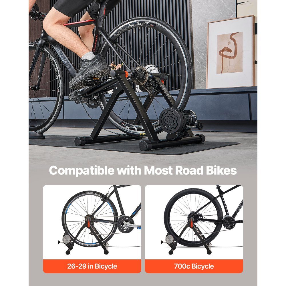 Bike Roller Trainer, Bike Trainer for 24-27"/700C Wheels, 6 Level Resistance, Foldable Magnetic Bike Trainer, Exercise Bike with Quick Release and Front Wheel Pad, Black