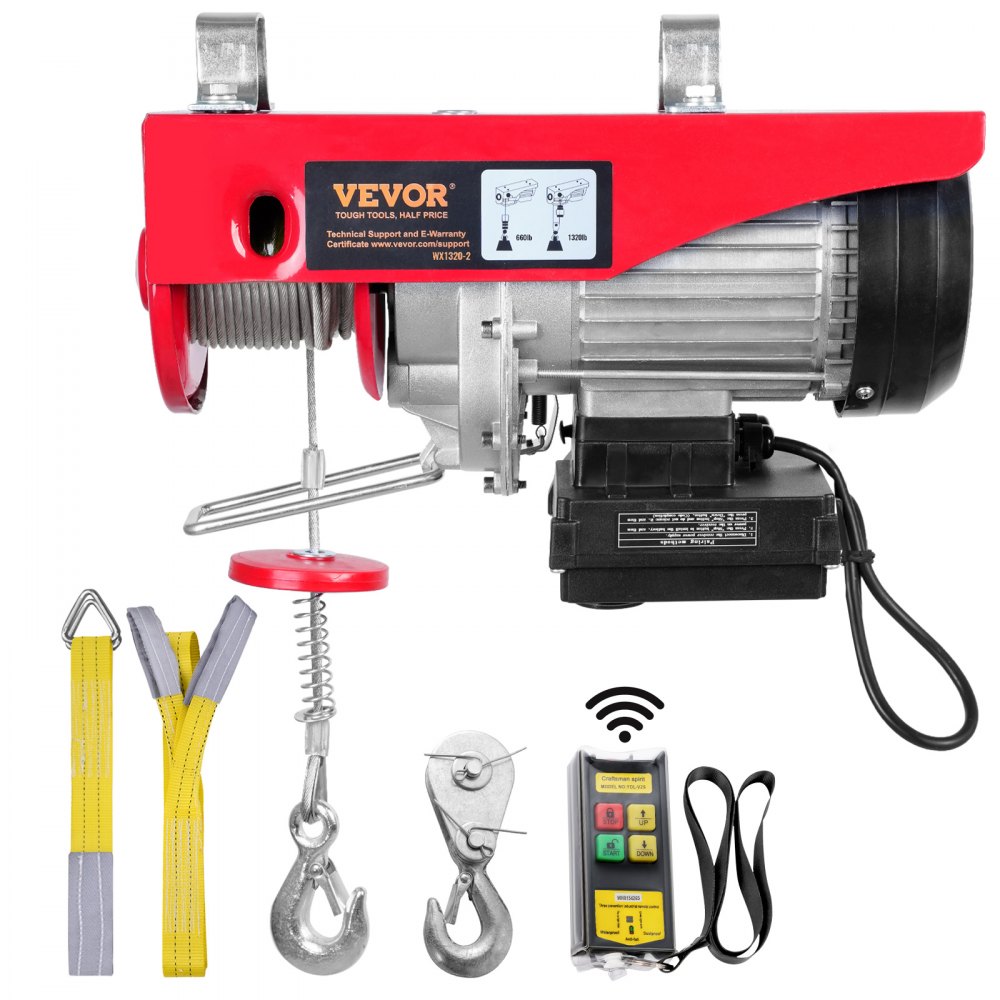 Electric cable winch 300kg to 600kg lifting height 12m cable pull motor winch 1150W motor pulley block 10m/min lifting speed hoist with wireless remote control cable hoist chain hoist