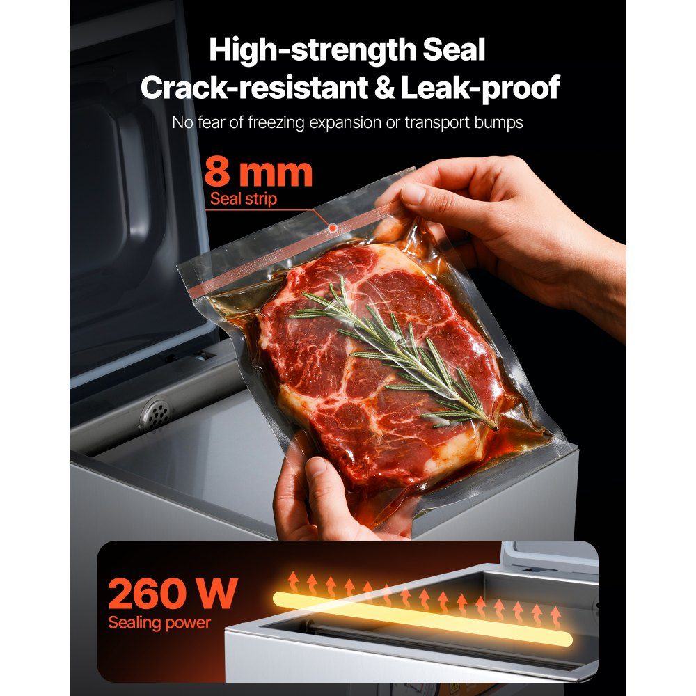 Kamervacuümmachine 260 W vacumeermachine voor vochtige gerechten, vleesmarinades enz. Compact formaat met een seallengte van 26 cm Kan worden gebruikt in particuliere keukens en commerciële ruimtes