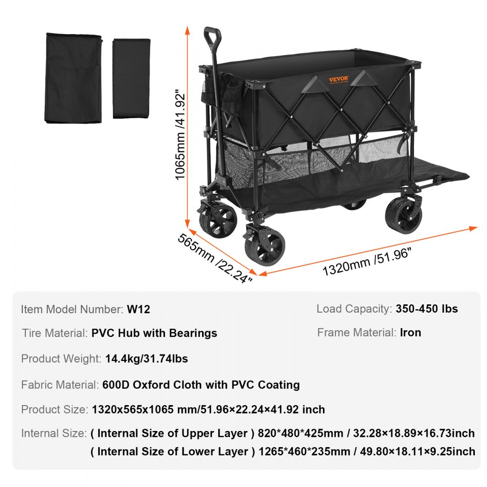 Wózek spacerowy 1320 x 565 x 1065 mm wykonany z tkaniny Oxford 600D z powłoką PVC, wózek plażowy, wodoodporny, odporny na promieniowanie UV, max. Ładowność 204 kg, wózek transportowy, wózek na sprzęt, wózek ręczny Wózek spacerowy 1320 x 565 x 1065 mm wykonany z tkaniny Oxford 600D z powłoką PVC, wózek plażowy, wodoodporny, odporny na promieniowanie UV, max. Ładowność 204 kg, wózek transportowy, wózek na sprzęt, wózek ręczny