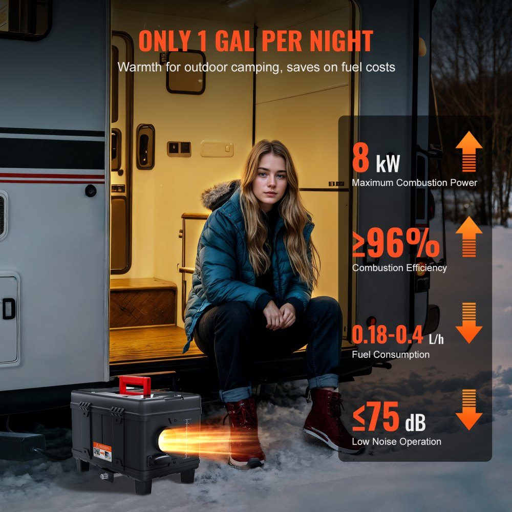 5-8KW Diesel Heater 12V/24V All-in-One Diesel Air Heater with Bluetooth App Control and Remote Control Screen and CO Alarm Fast Heating Portable Diesel Heater for Vehicles