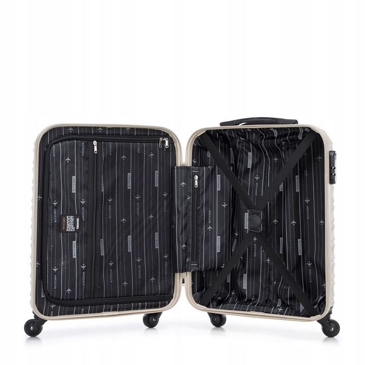 Premium Koffer Reisekoffer Bordkoffer mit Rippen ABS-Kunststoff 34l Beige