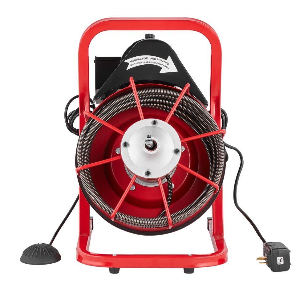 Maszyna do czyszczenia rur Ręczna spirala doprowadzająca o średnicy 50 stóp x 3/8 cala, elektryczna maszyna do czyszczenia rur o mocy 250 W z 4 obcinakami i przełącznikiem nożnym aktywowanym powietrzem do rur o średnicach od 2 do 4 cali