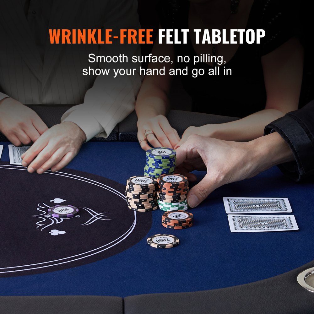 Casino Pokertafel Klaptafelpoten 1830 x 820 x 720 mm (L x B x H) Opvouwbare pokertafel Zwart Blauw Poker Pad Klaptafel voor 8 spelers Pokertafel met stofkap Draagbaar