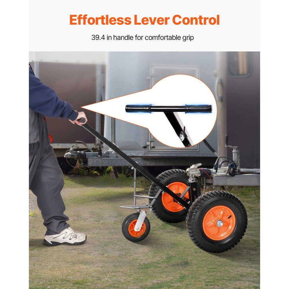 Manoeuvrer Trailer, Trailer Trolley, 544kg Support Load, 460 & 560mm Adjustable Height, 50.8mm Ball, 386mm Pneumatic Tires, Carbon Steel, for Moving Motorhome Trailers