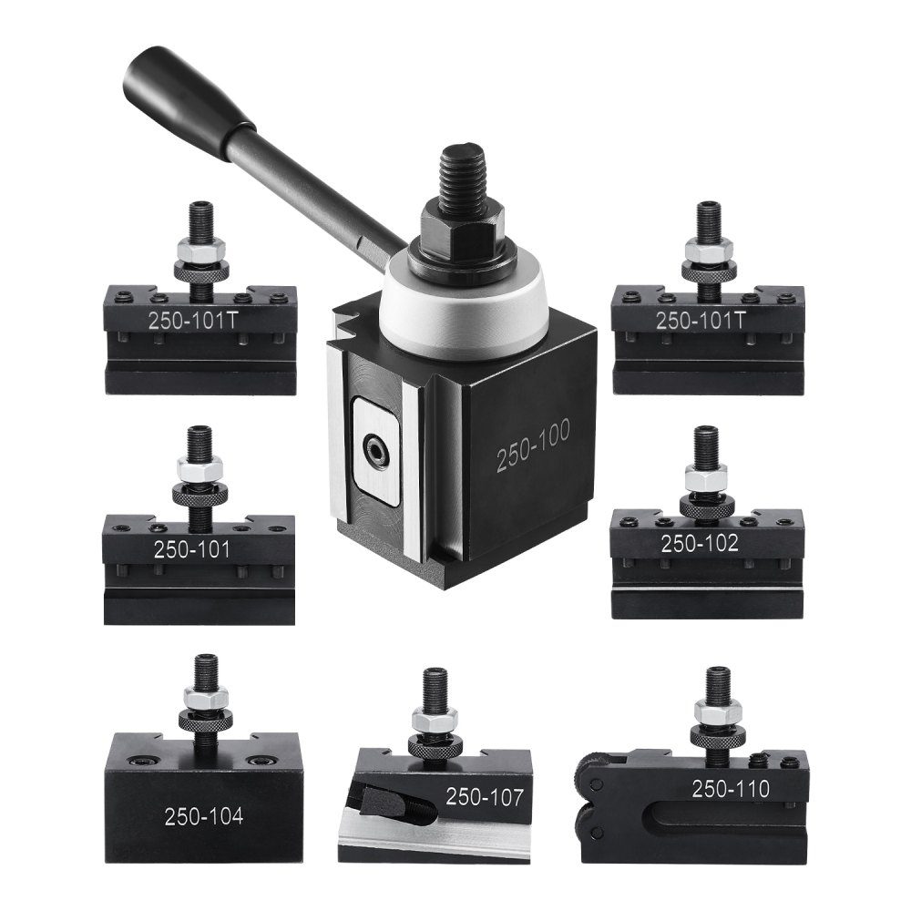 Schnellwechsel-Werkzeughalter-Set, 8-teiliger Stahlhalter, passend für Mini-Drehmaschinen und Metalldrehmaschinen mit 15,2 cm bis 30,5 cm Umlaufdurchmesser, ideale Verbesserung für Ihre Werkstatt