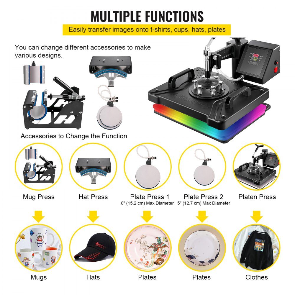 Heat Press 6 in 1 Heat Press Machine 38x30cm T-Shirt Press Machine Heat Press Machine DIY Heat Press with Digital LED Temperature