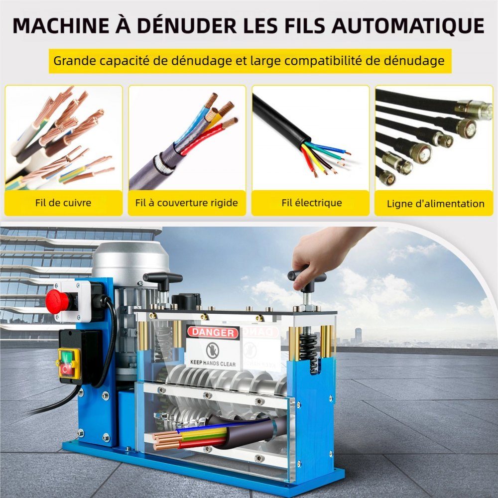 Machine à dénuder les fils électriques 370 W 1,5 mm-38 mm Machine à dénuder les câbles Outil de dénudage des câbles 11 canaux 10 lames pour le recyclage des fils de cuivre/retrait de l'isolation en plastique