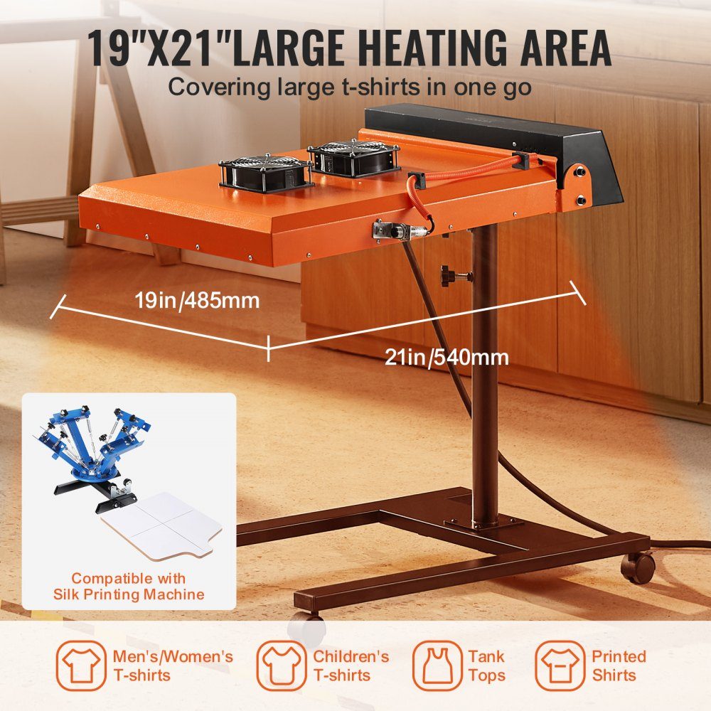Quick Dryer 6000W 485x540mm Infrared IR Flash Dryer for Screen Printing 0-750℉ Temperature Control Screen Printing Dryer with Sensor Height Adjustable Double Fan Cooling for T-Shirts