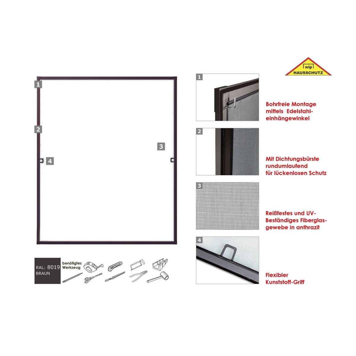 wip insectenwerend klemframe voor ramen, complete set, zonder boren, B 130 x H 150 cm