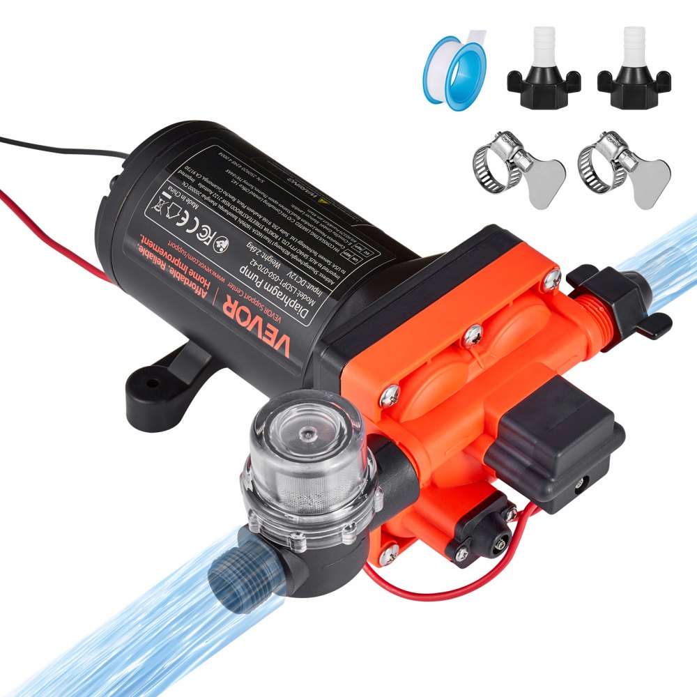 Diaphragm Pump 12V DC 18.9L/min Self-Priming 4 Chamber Diaphragm Water Pump with Automatic Pressure Switch 4.8bar Pressure for Motorhome Caravan Ship Yacht Car Wash
