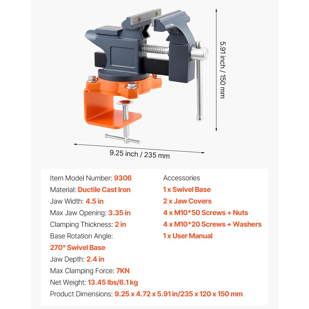 Étau d'établi de 114,3 mm avec base pivotante à 270°, étau d'établi en fonte pour le travail du bois, le perçage des métaux, la gravure, le meulage, le soudage et la découpe Étau d'établi de 114,3 mm avec base pivotante à 270°, étau d'établi en fonte pour le travail du bois, le perçage des métaux, la gravure, le meulage, le soudage et la découpe