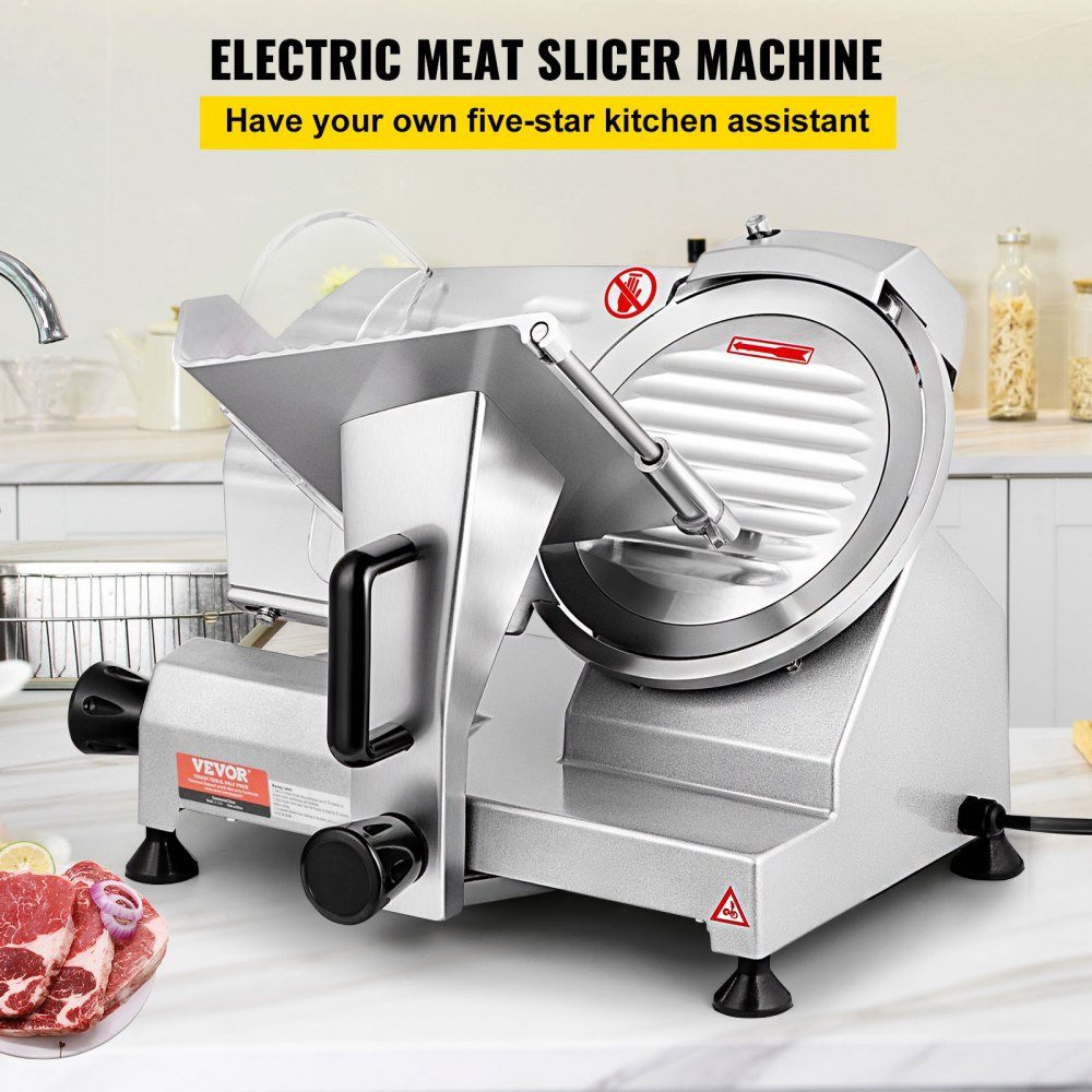 Kommerzieller Fleischschneider, 200 W, elektrischer Allesschneider, Lebensmittelschneider mit 20,3 cm langer Klinge aus Kohlenstoffstahl, 0–12 mm einstellbare Dicke für Fleisch, Käse usw