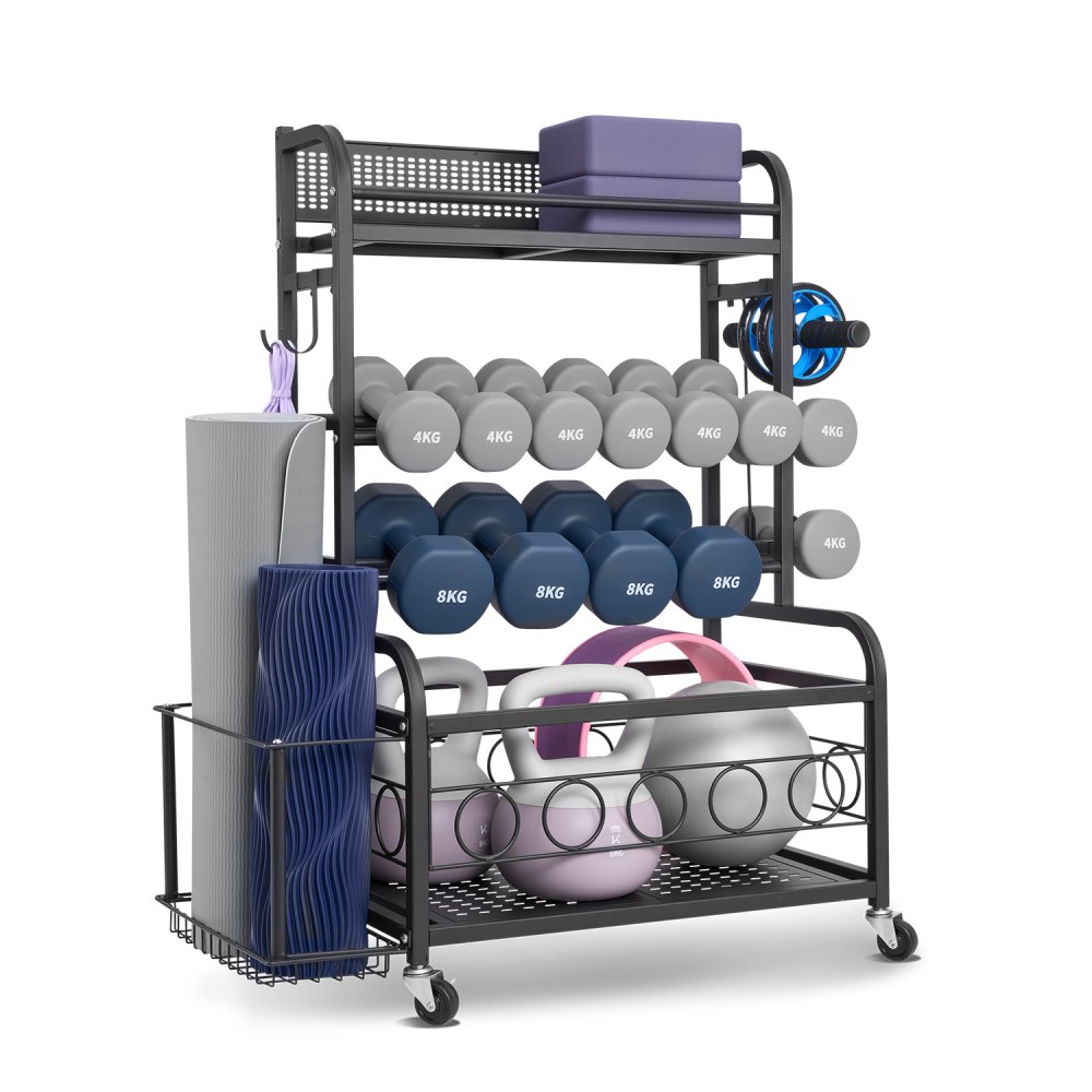 Home Gym Storage Stand, Yoga Mat Storage Stand (4 Layers), Yoga Mat Weight Lifting Stand with Wheels and Hooks, Dumbbell Weight Lifting Stand for Home Workout Fitness Equipment Home Gym Storage Stand, Yoga Mat Storage Stand (4 Layers), Yoga Mat Weight Lifting Stand with Wheels and Hooks, Dumbbell Weight Lifting Stand for Home Workout Fitness Equipment