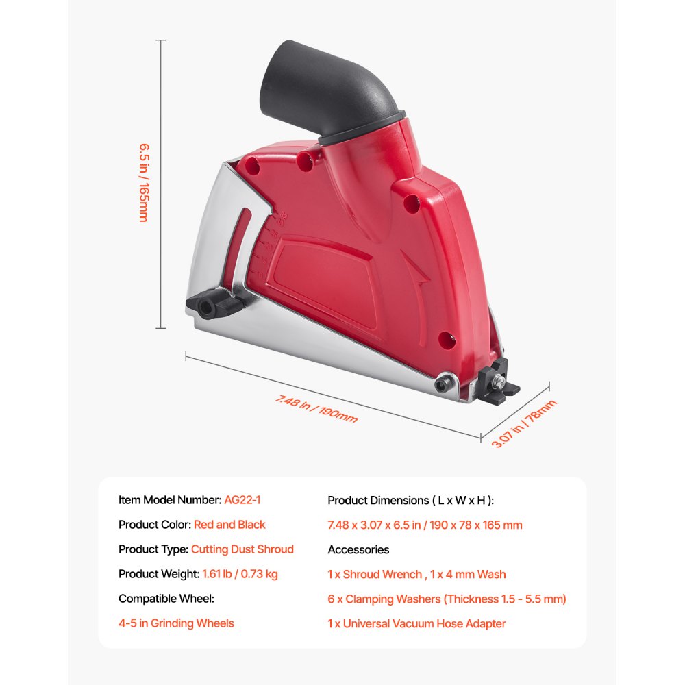 Meuleuse d'angle à hotte d'aspiration, compatible avec 100-125 mm, cache-poussière avec 6 disques de serrage, profondeur de coupe réglable, raccordement à l'aspirateur, pour bois, béton, mur, pierre, rouge Meuleuse d'angle à hotte d'aspiration, compatible avec 100-125 mm, cache-poussière avec 6 disques de serrage, profondeur de coupe réglable, raccordement à l'aspirateur, pour bois, béton, mur, pierre, rouge