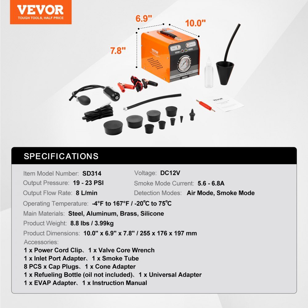 Auto Nebelmaschine Rauchmaschine Leckdetektor 8 L/min, Auto Nebelmaschine Luftmodus & Rauchmodus Zwei Modelle, Leckdetektor mit Manometer & Luftpumpen, 12V Leckdetektor Rauchmaschine