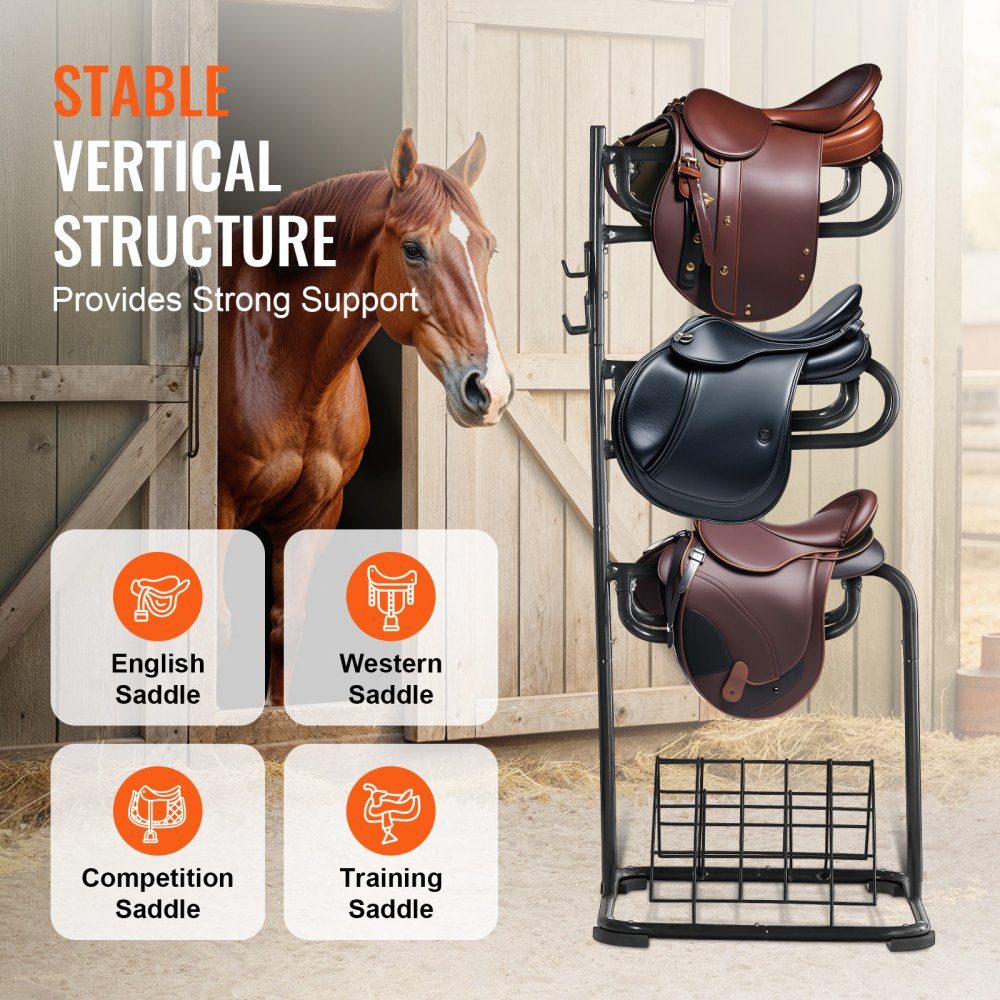 Freestanding saddle stand, 3 tier saddle stand, heavy duty saddle cover stand, removable and rotating, English and western saddle stand for saddle room organization