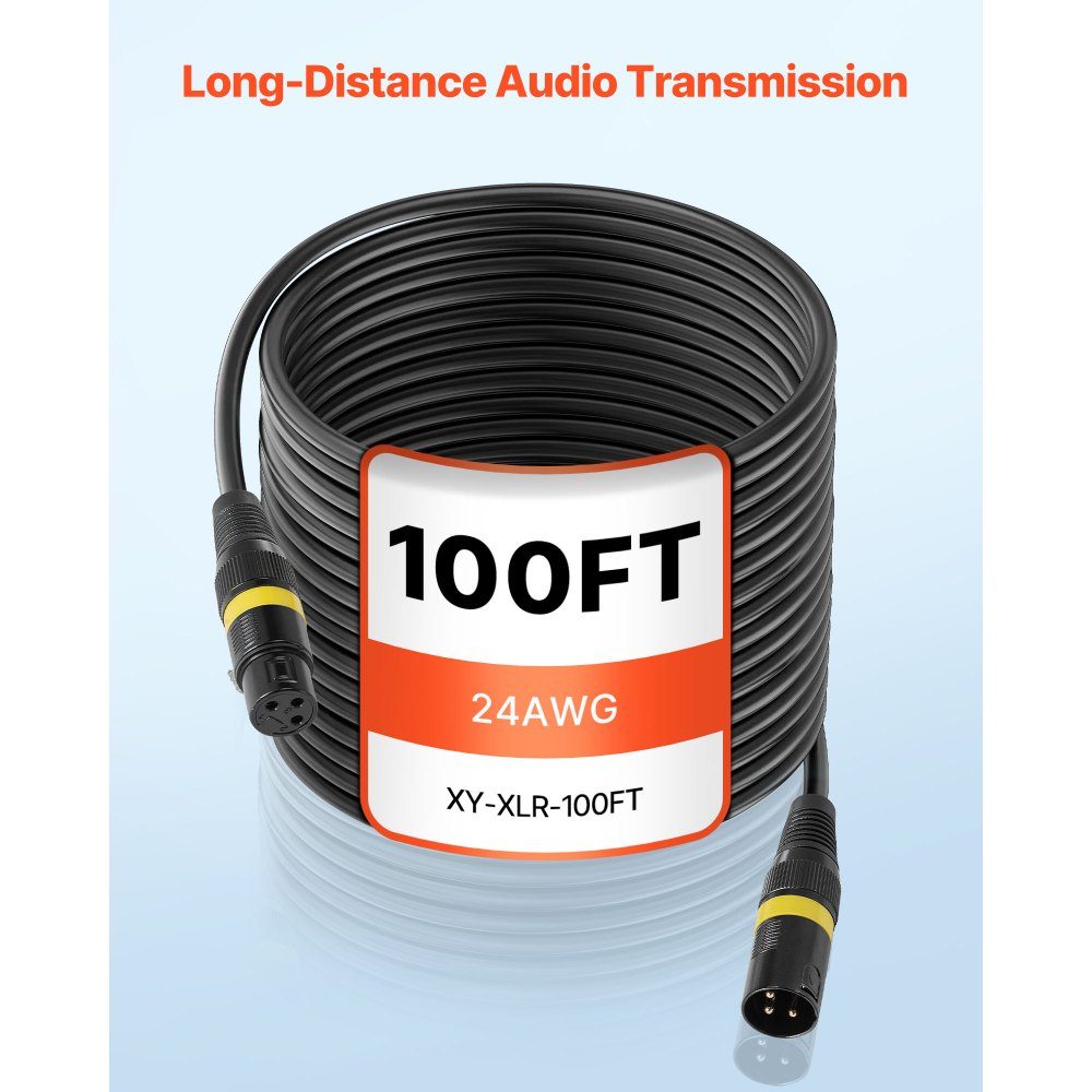 XLR Cable 30.5m 2 Pack Balanced DMX Microphone Cable (Male to Female) Gold Plated 3 Pin XLR Microphone Speaker Cable for Stage Lighting, Microphones, Amplifiers, Mixers