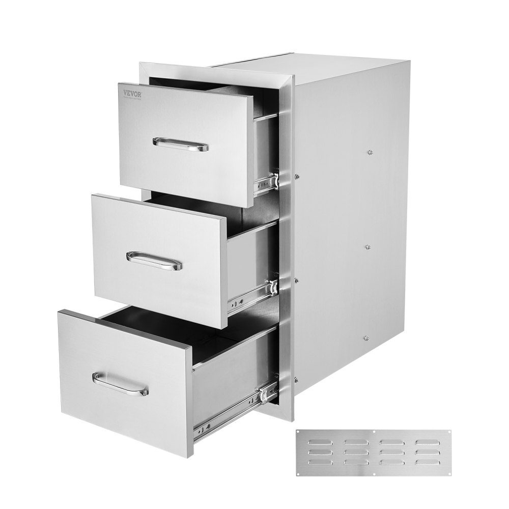 Küchenschubladen Outdoor-Schubladenschrank (47 x 57 x 57 cm) mit dreifachem Zugriff aus Edelstahl, Schubladenaufbewahrung für Grillinsel mit Griff, für Grillstation