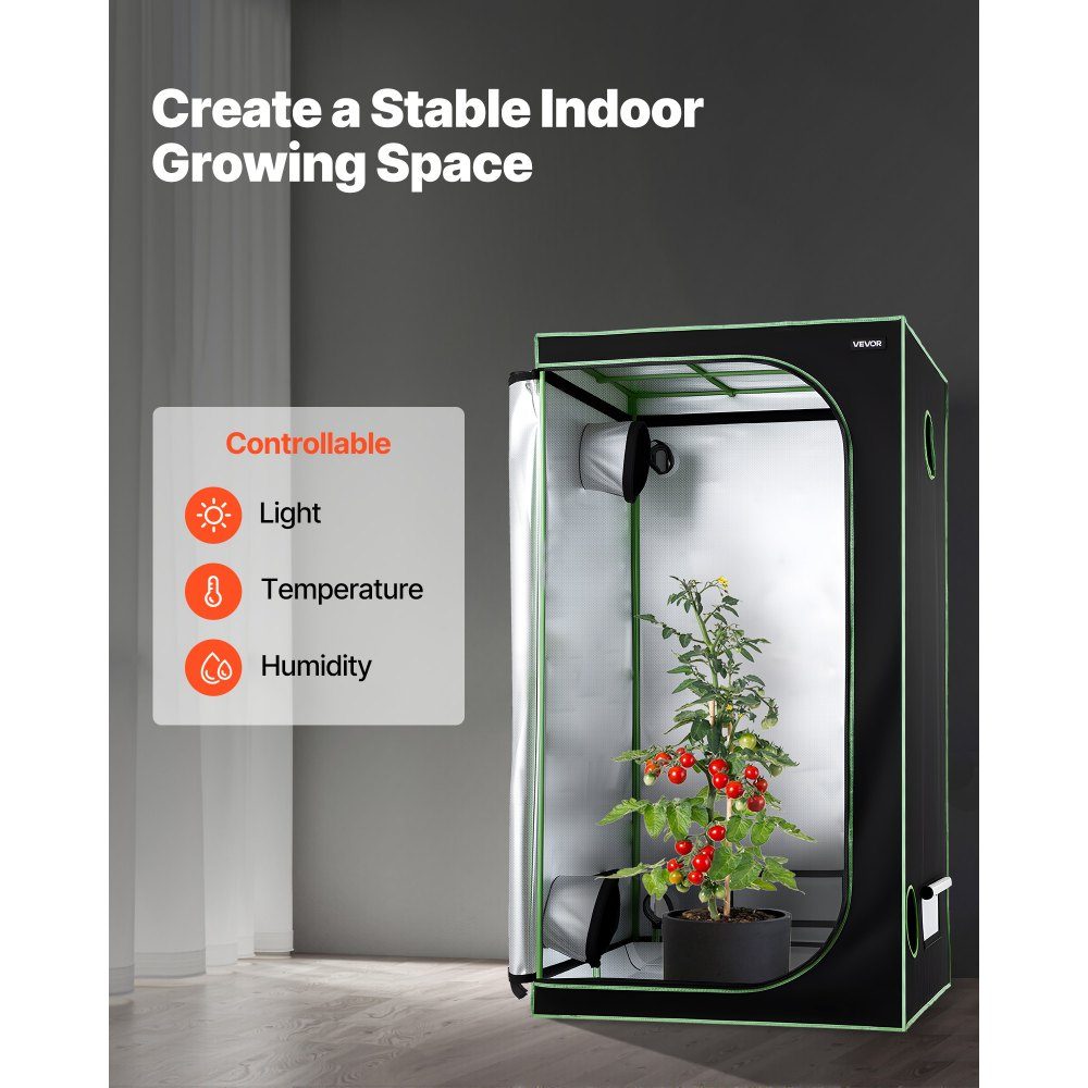 Grow Tent 100x100x200cm Grow Box 600D High Reflective Mylar Indoor Plant Tent with Observation Window, Floor Tray and Zipper, Greenhouse Grow Tents for Fruits, Flowers and Vegetables