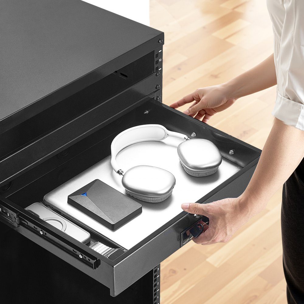 2U-Rack-Schublade, 50 Pfund, abschließbares Serverschrankgehäuse, Schiebeschublade mit Schloss und Kabelführungslöchern für 482 mm Netzwerkgeräte, Server, AV-Rack oder Schrankgehäuse
