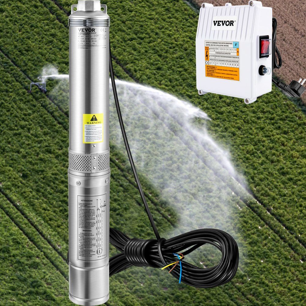 102 mm diepe bronpomp 1100 W bronpomp 190 L/min dompelpomp max. opvoerhoogte 57 m leidingpomp 230 V 50 Hz zandpomp IP68 waterpomp 0-40 °C pomp ideaal
