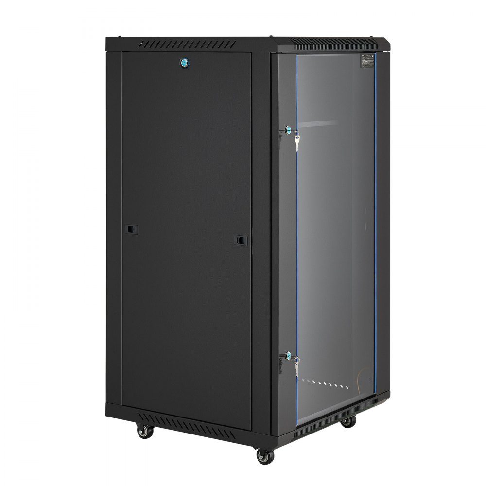 22U-Netzwerkschrank, 600 mm Tiefe, 136 kg maximale Tragfähigkeit, Serverschrank-Rack-Gehäuse mit abschließbarer Tür aus gehärtetem Glas, Seitenwände, Server-Rack für IT-Geräte, A/V-Geräte