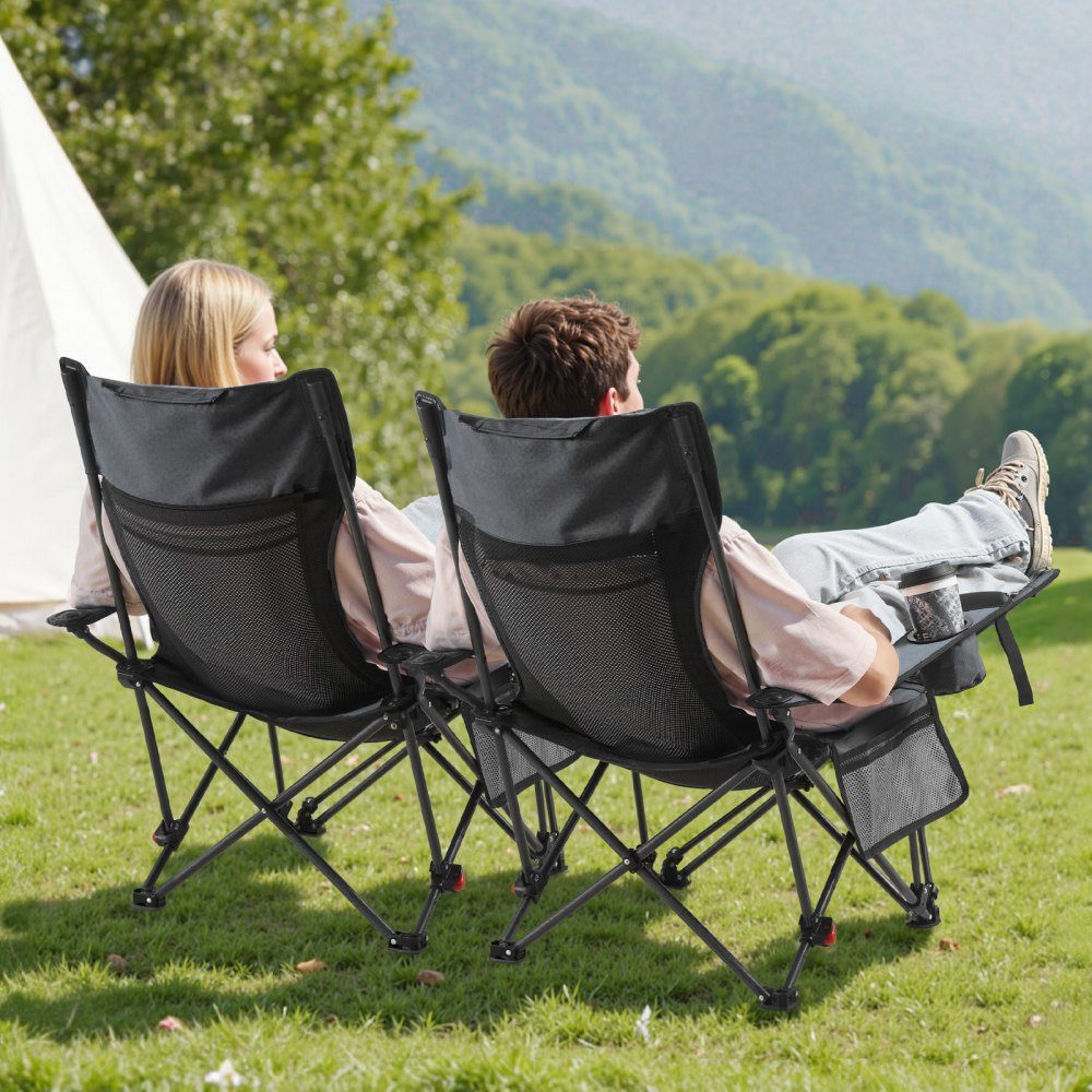 Folding Camping Chair, Deck Chair with 4 Adjustable Positions, Relaxation Chair Lounger with Cup Holder, Mesh Beach Chair with Headrest & Footrest, Load Capacity 100kg, for Outdoor Camping, Gray