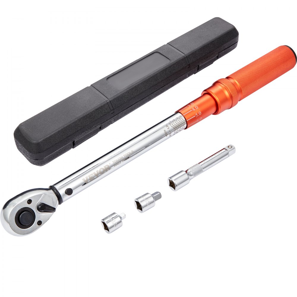 Torque Wrench 12.7mm, 14-204Nm Torque Wrench Bicycle and Motorcycle Set, ±3% Error Accuracy with Extension Bar 127mm, 12.7-9.525mm and 12.7-6.35mm Adapter, Ratchet Head with 72 Teeth Torque Wrench 12.7mm, 14-204Nm Torque Wrench Bicycle and Motorcycle Set, ±3% Error Accuracy with Extension Bar 127mm, 12.7-9.525mm and 12.7-6.35mm Adapter, Ratchet Head with 72 Teeth